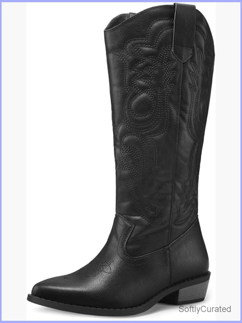 Mid Calf Western Embroidered Pointed Toe Chunky Heel Cowgirl Boots